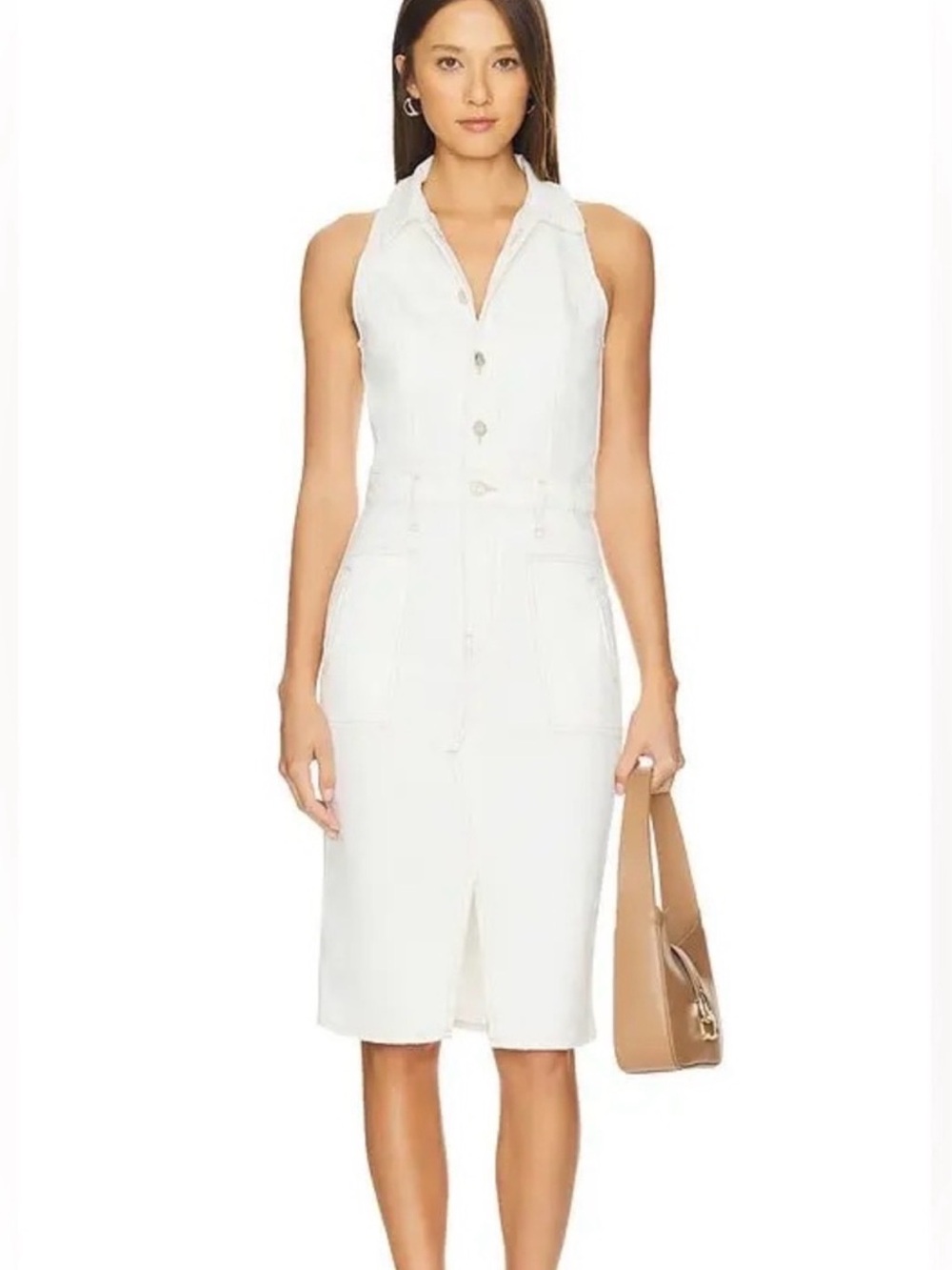 Hudson Jeans White Sleeveless Collared Button-Front Dress